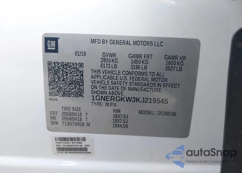 2019 Chevrolet Traverse Lt Cloth from USA, damaged, VIN 1GNERGKW3KJ219545